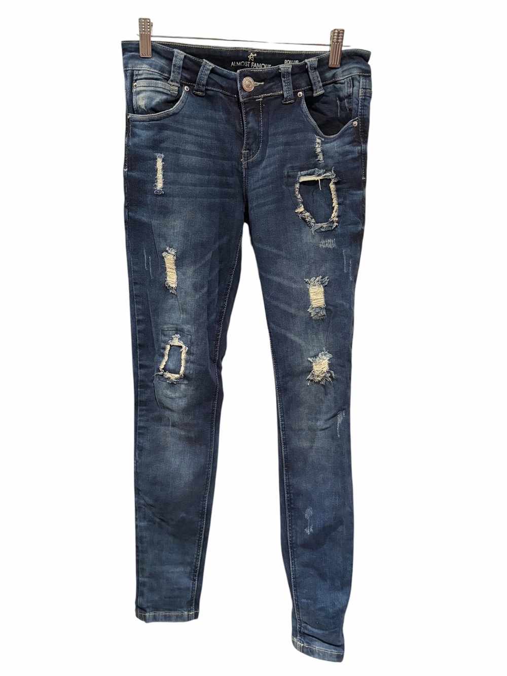 Almost Famous Roll Up Distressed Skinny Jeans Women’s Size 7 Medium Wash Stretch